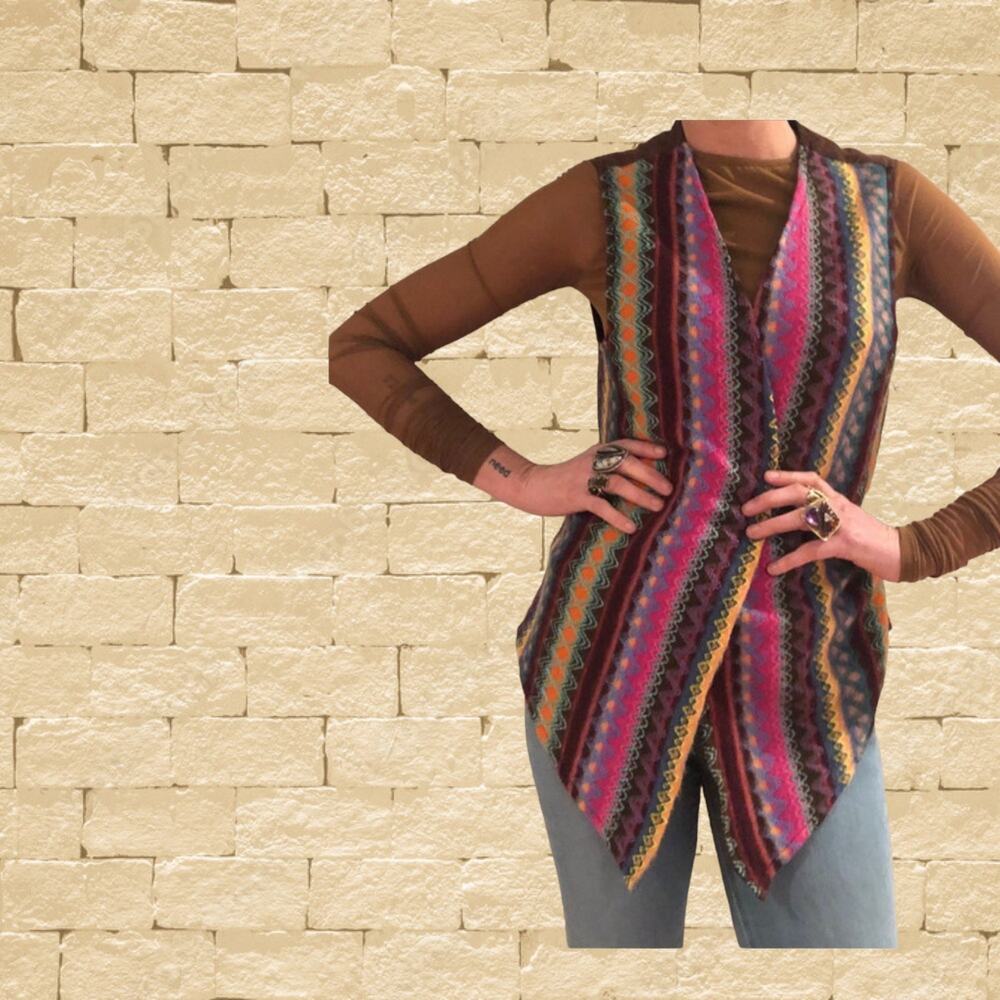 Vintage Knit Rainbow Vest with Corduroy Back